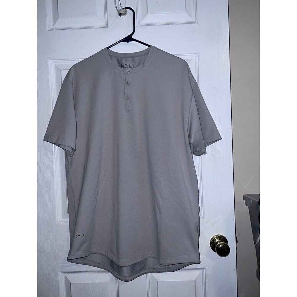 BYLT Premium Basics Drop Cut S/S Henley Light Gray Storm Signature Shirt Sz XL
